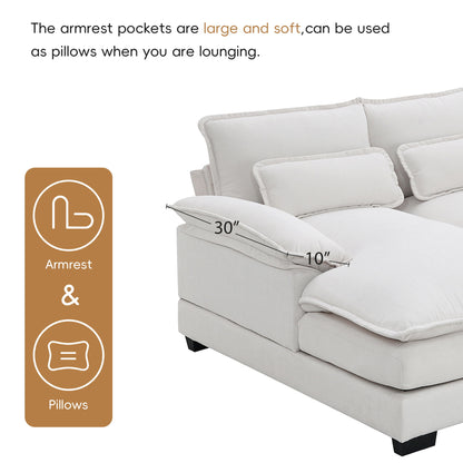 Modern U-Shaped Sectional Sofa With Waist Pillows, 6 Seat Upholstered Symmetrical Sofa Furniture, Sleeper Sofa Couch With Chaise Lounge - White