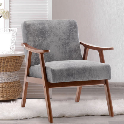 Mid Century Modern Wingback Accent Chair With Solid Wood Frame And Extra Thick Backrest - Lounge Chair For Living Room, Bedroom, Or Reading Room - Gray