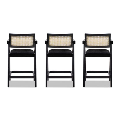 Milan - Modern Webbing Back Counter Bar Stool With Arms (Set of 3) - Ebony Black