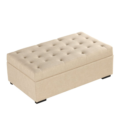 Convertible Folding Sofa Bed Ottoman With Memory Mattress And Tufted Design - Beige