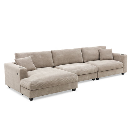 Oversized Sectional L Shaped Cloud Couch With USB Charging Port Cup Holder Deep And Wide Seat Sofa With Chaise Comfy - Khaki