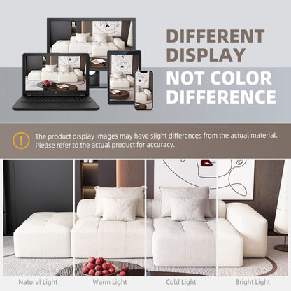 Modern Oversized Modular Sectional Sofa With Ottoman, Seat, Chaise Lounge And Armrest, Sparkling Chenille Fabric Soft Cushion Sofa With 4 Pillows, 4 Pieces Diy Combination Tufted Sofa, No Assembly Required - Beige