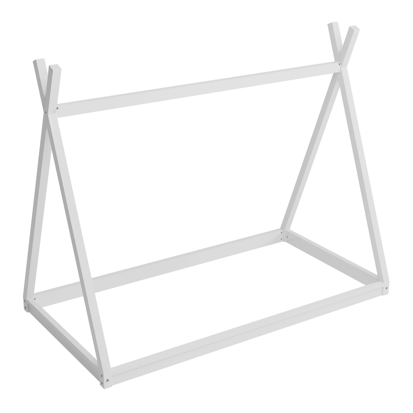 Wood Twin Size Tent Bed For Kids, Montessori Style Low - Floor Bed, House-Shape Tent Bed Frame For Boys Girls Teens, Without Slats - White