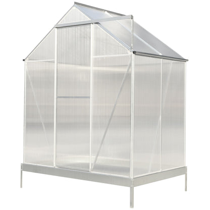 Polycarbonate Greenhouse, Heavy Duty Outdoor Aluminum Walk-In Green House Kit With Rain Gutter, Vent And Door For Backyard Garden - Aluminium