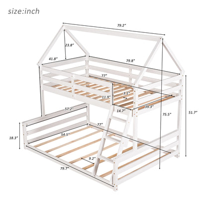 Twin Over Full House Bunk Bed With Built-In Ladder - White