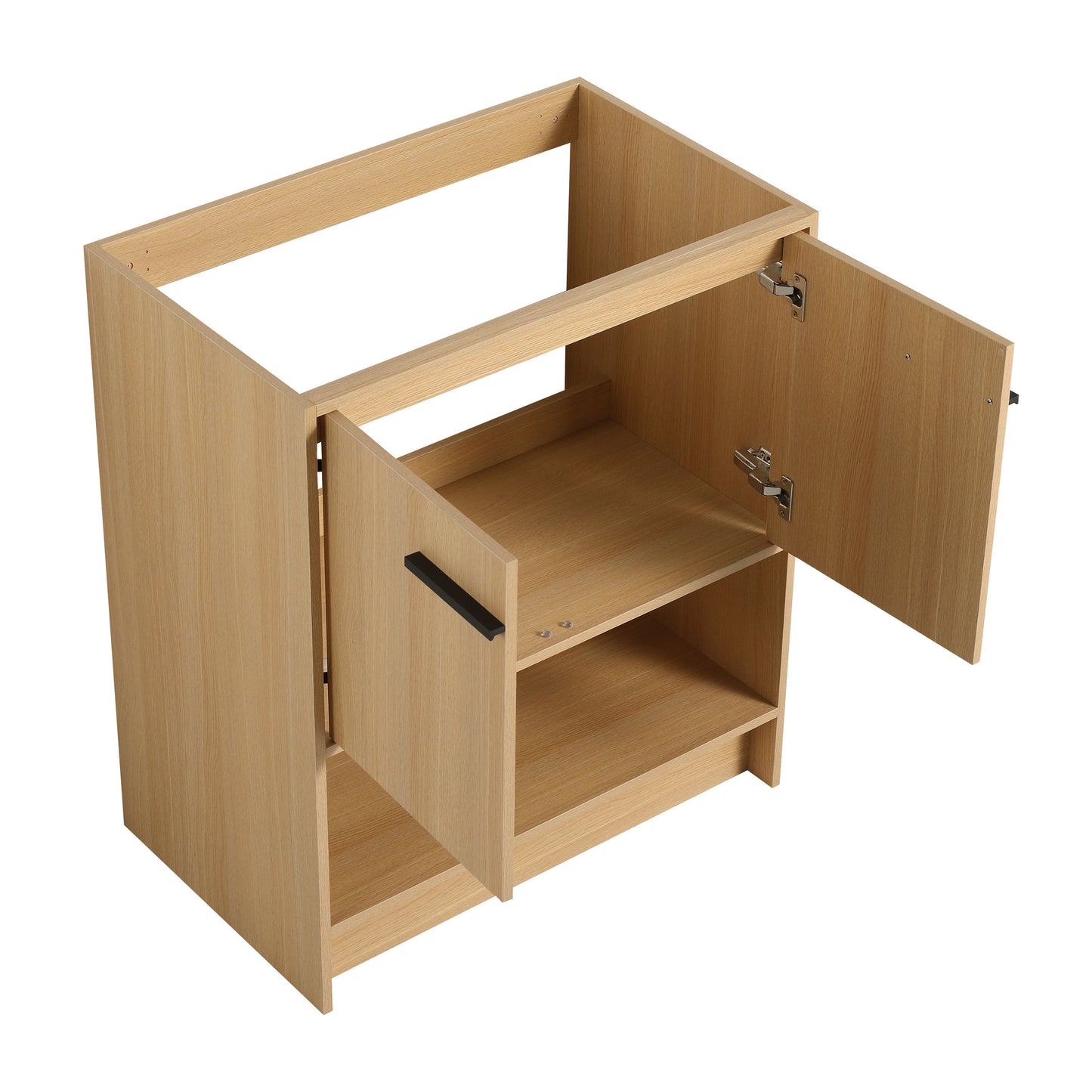 Modern 30" Bathroom Vanity With Ceramic Sink, Freestanding Cabinet, 2 Soft Closing Doors - Oak