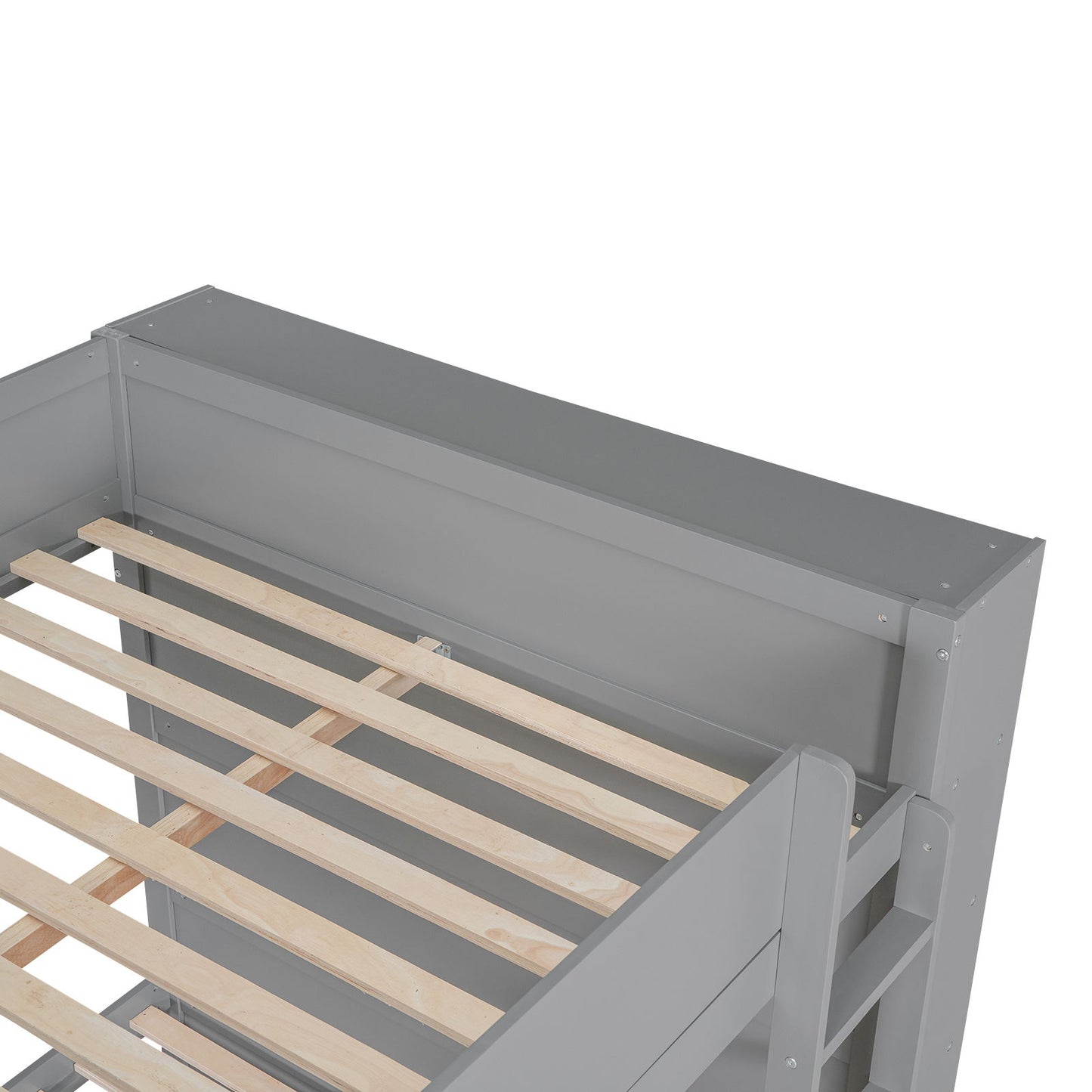 Full Over Full Bunk Bed With 2 Drawers And Multi-Layer Cabinet - Gray