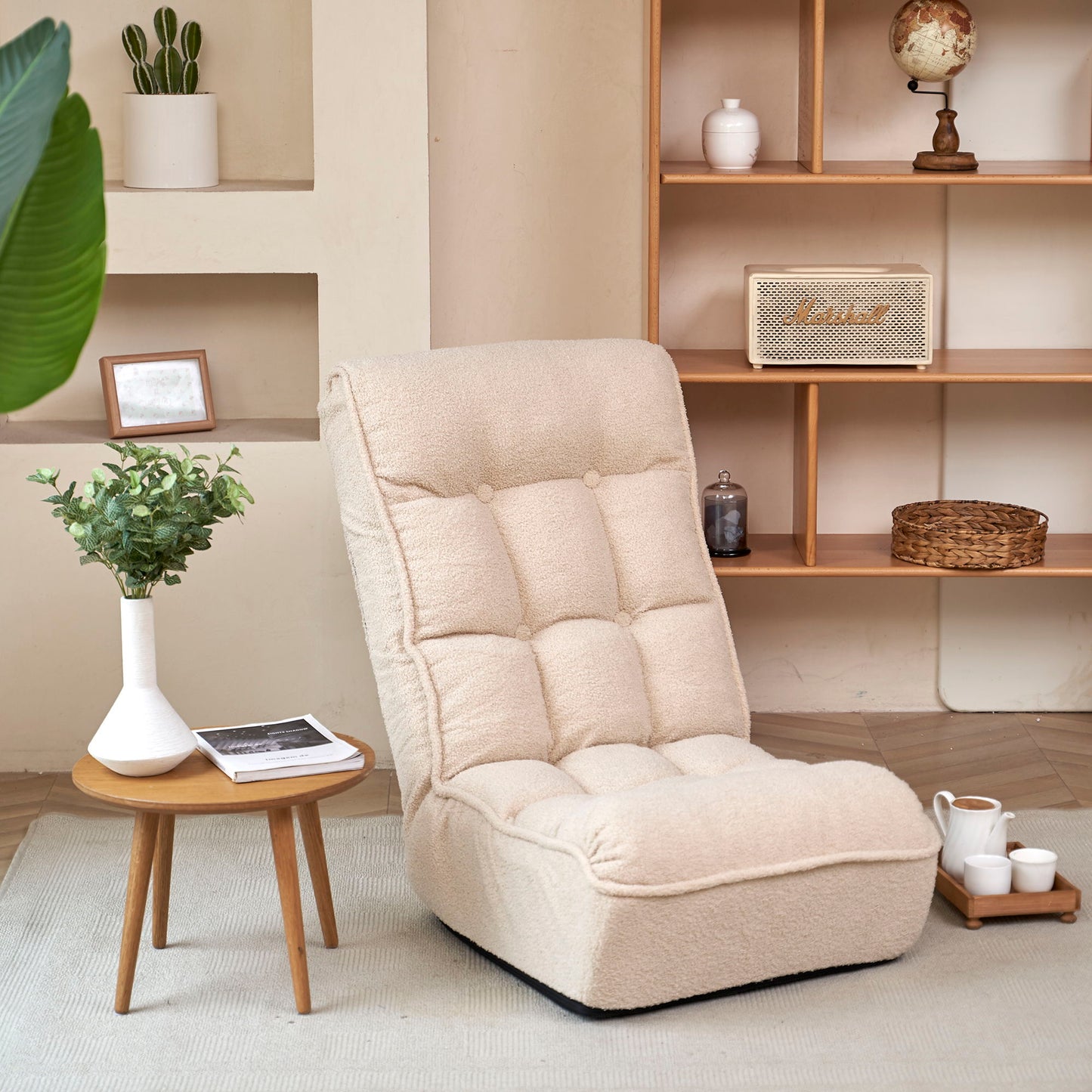 Single Sofa Reclining Japanese Chair Lazy Sofa Tatami Balcony Adjustable Chair - Ivory
