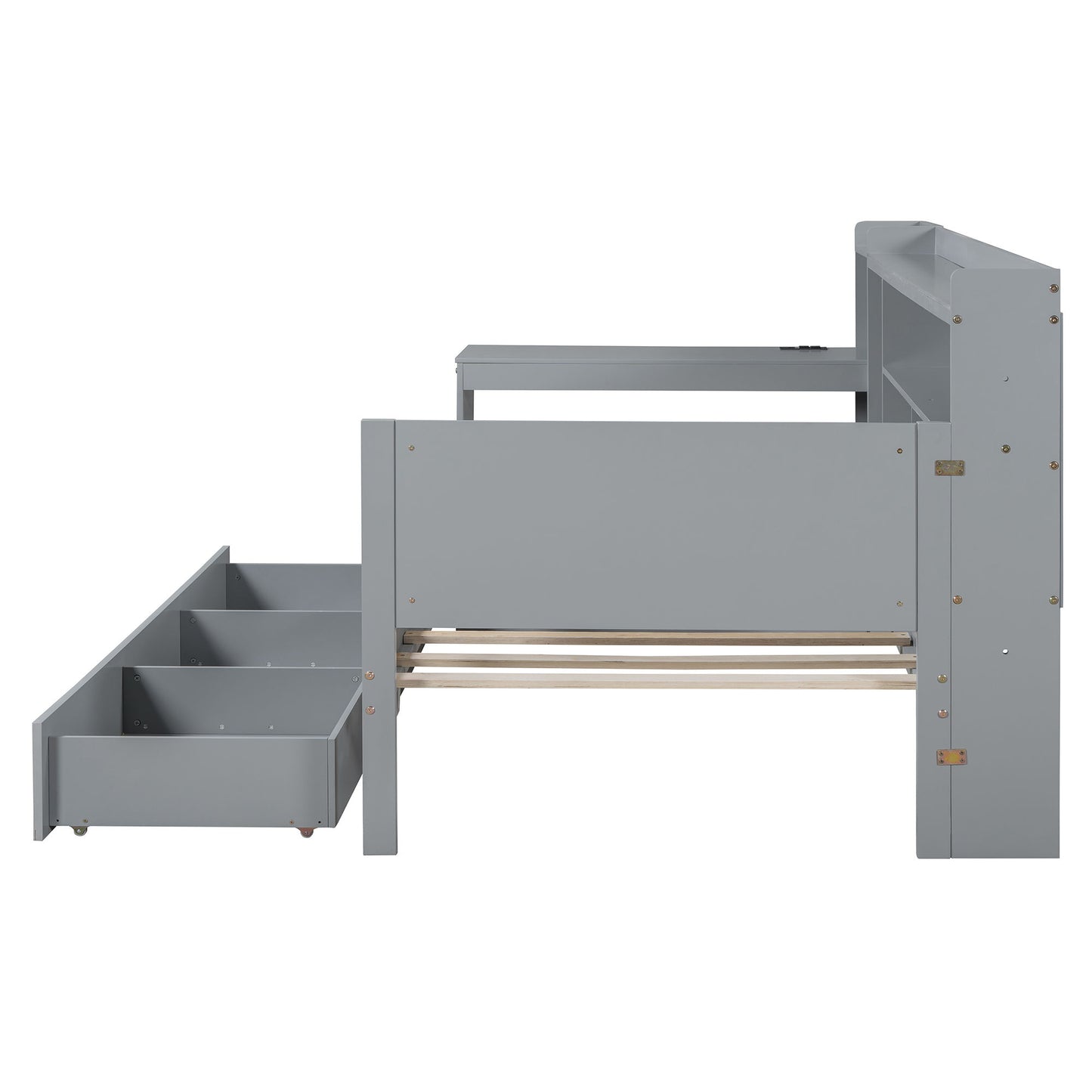 Twin Size Daybed With 3 Drawers USB Ports And Desk - Gray