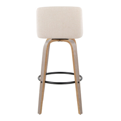 Toriano - Contemporary Fixed Height Barstool With Swivel & Round Footrest (Set of 2) - Light Gray / Cream