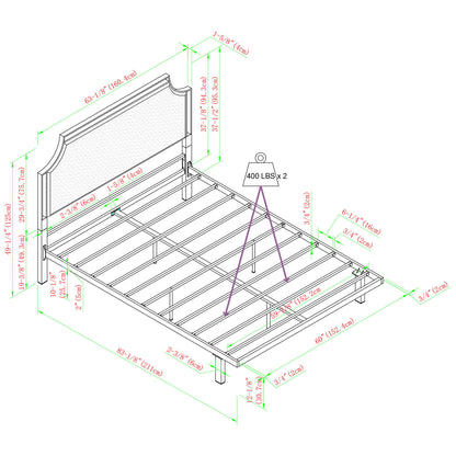 Queen Bed Frame Traditional Upholstered Metal - Gray