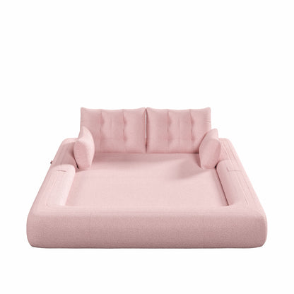 Human Dog Bed, Lazy Sofa Couch, Multifunctional Foldable Sofa Bed, 3 In 1 Teddy Fabric Sleeper Sofa Bed For Living Room Guest Bed, Playroom - Pink
