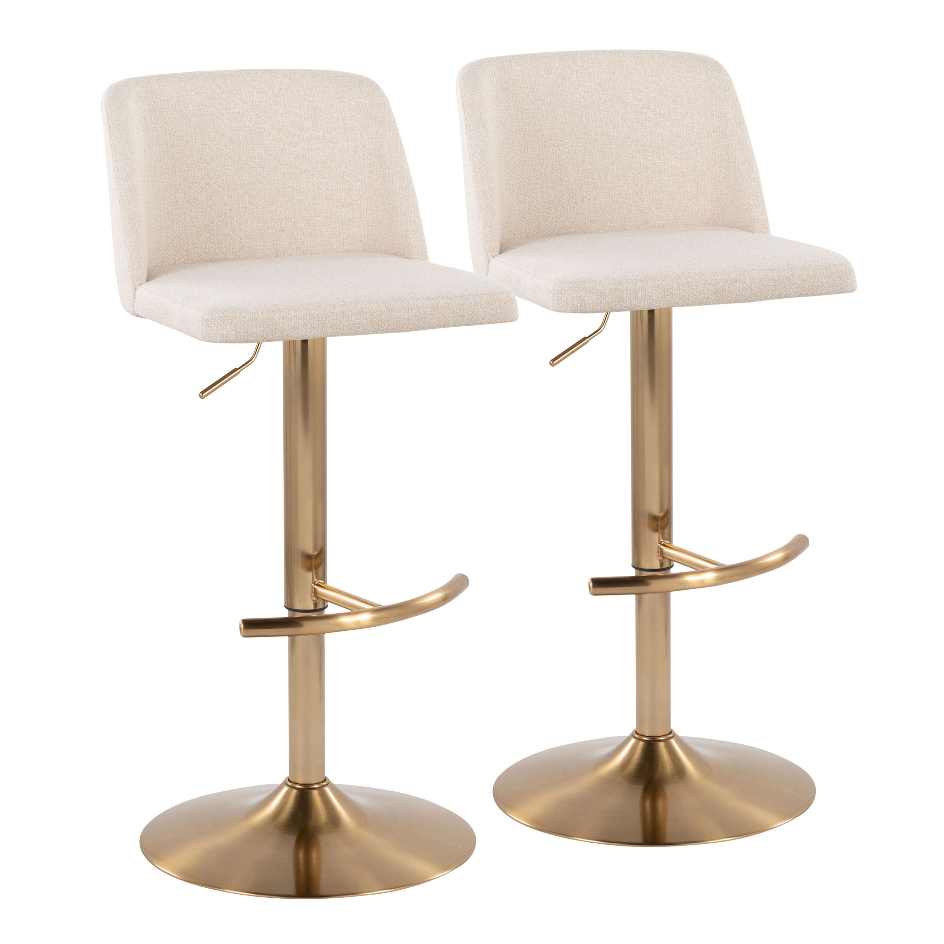 Toriano - Contemporary Adjustable Barstool With Swivel With Rounded T Footrest (Set of 2) - Cream / Gold