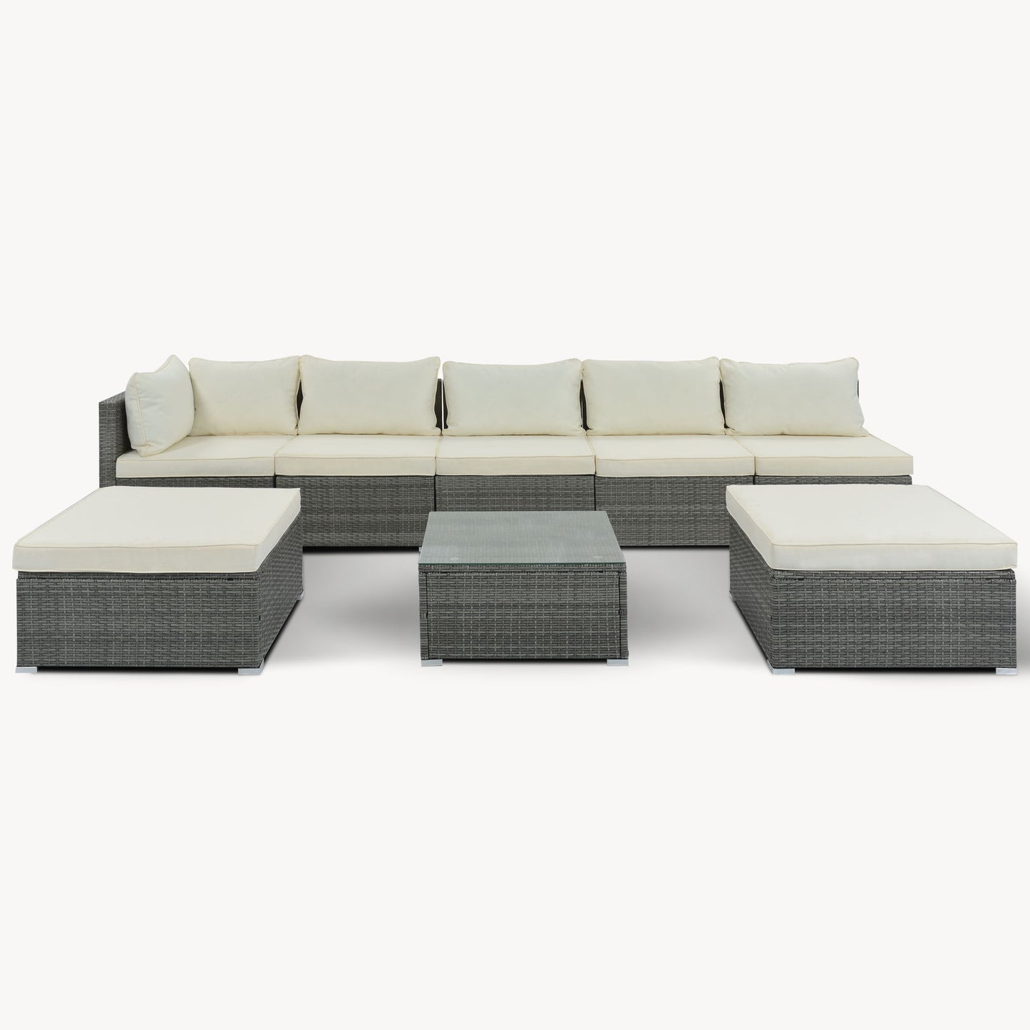 8 Pieces Outdoor Patio Furniture Sets, Garden Conversation Wicker Sofa Set, Single Sofa Combinable - Beiges / Gray