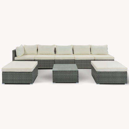 8 Pieces Outdoor Patio Furniture Sets, Garden Conversation Wicker Sofa Set, Single Sofa Combinable - Beiges / Gray