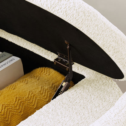 Ottoman Oval Storage Bench, 3D Lamb Fleece Bench With Large Storage Space For The Living Room, Entryway And Bedroom - Cream White