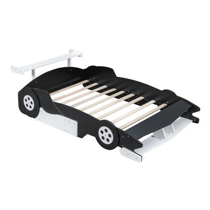 Full Size Race Car Shaped Platform Bed With Wheels - Black