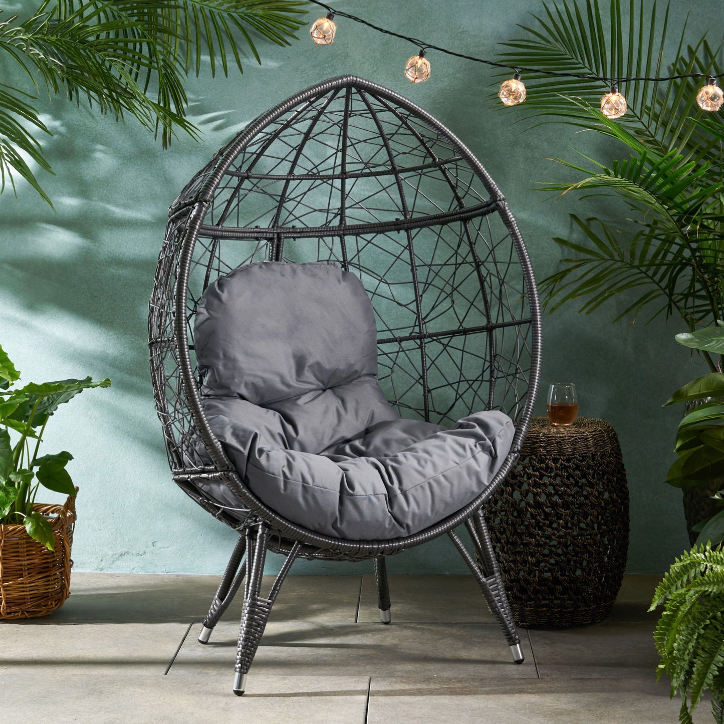 Cosmos - Round Hammered Iron Teardrop Chair - Gray