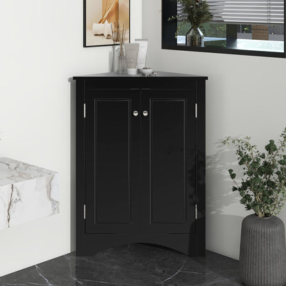 Triangle Bathroom Storage Cabinet With Adjustable Shelves, Freestanding Floor Cabinet For Home Kitchen - Black