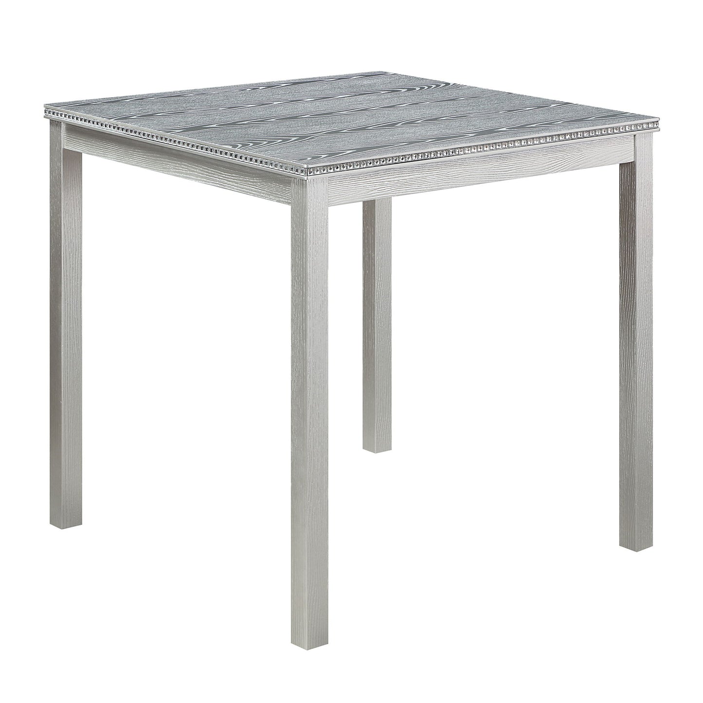5 Piece Counter Height Table Set, Wooden Kitchen Table Set With Square Table And 4 Upholstered Chairs, Counter Height Dining Table With Crystal Decoration And Chair Set - Silver Gray