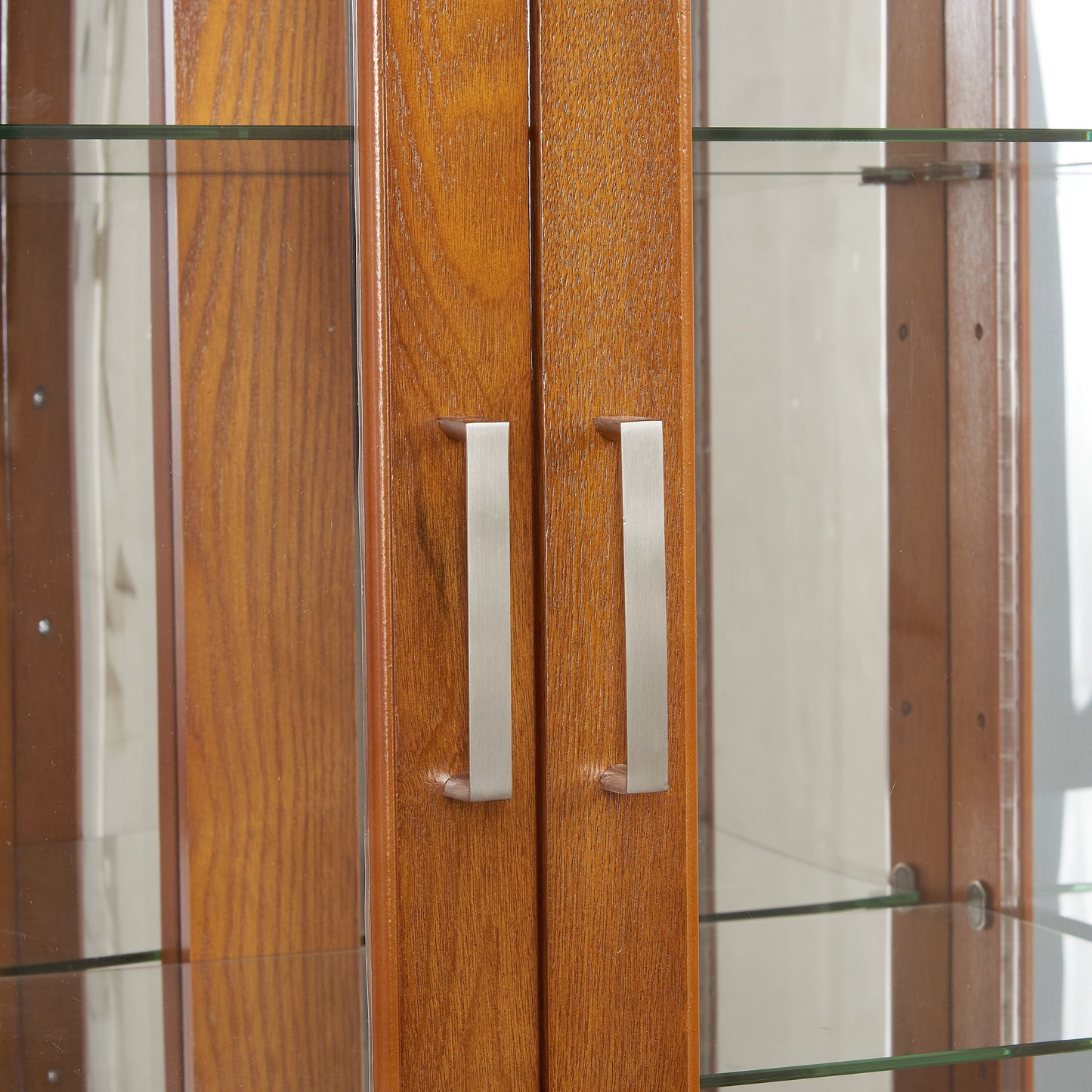 Curio Cabinet Lighted Curio Diapaly Cabinet With Adjustable Shelves And Mirrored Back Panel, Tempered Glass Doors (6 Tier), (E26 Light Bulb Not Included) - Oak
