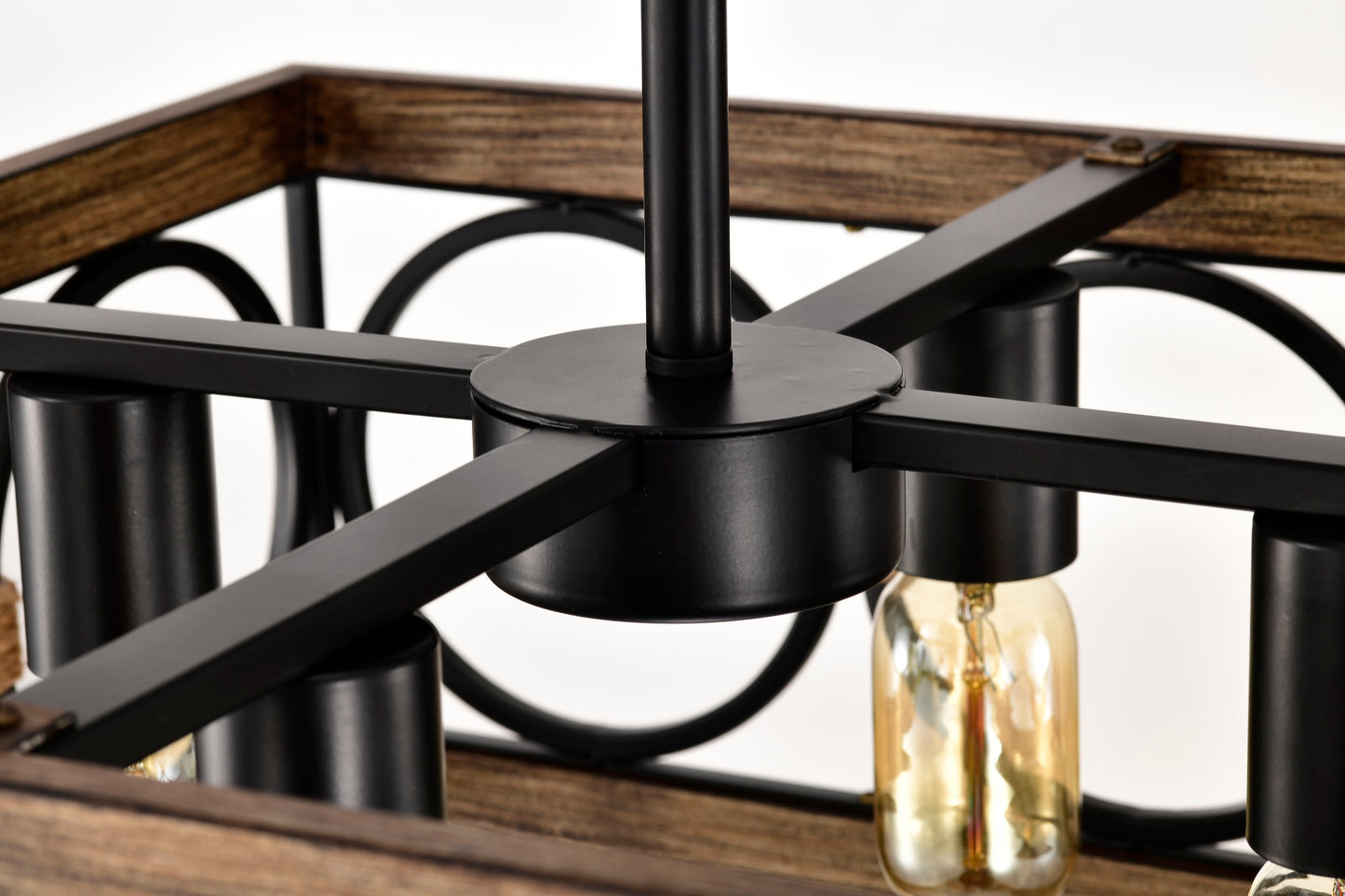 4 Light Square Kitchen Island Lights Ceiling Light Farmhouse Dining Room Light Fixture, Wood And Metal Rectangular Ceiling Light, Ceiling Lighting For Living Room, Conference Room, Home Office - Black