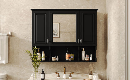 Wall Mounted Bathroom Medicine Cabinet, Modern Bathroom Wall Cabinet With Mirror, Mirror Cabinet With Open Shelves - Black