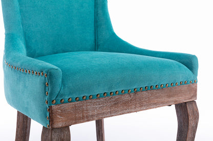 Ultra Side Dining Chair,Thickened Fabric Chairs With Neutrally Toned Solid Wood Legs, Bronze Nail Head (Set of 2) - Blue