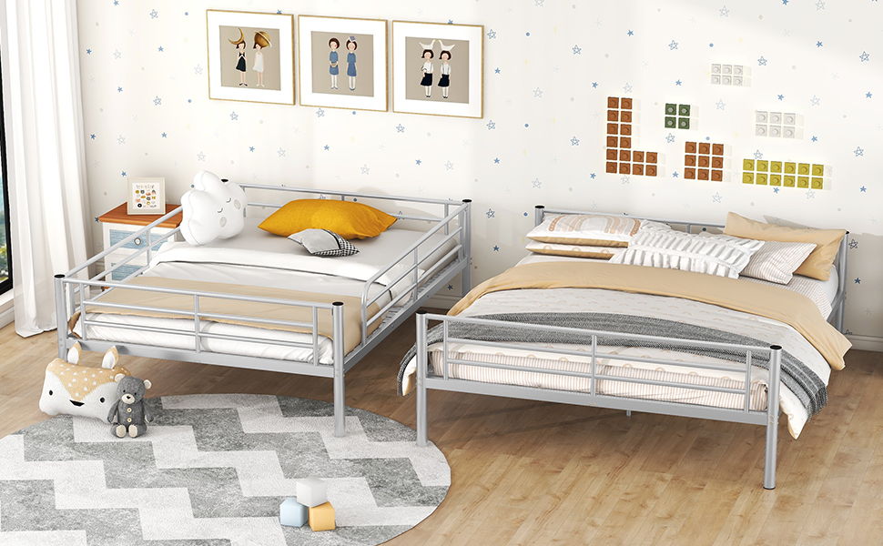 Full Long Over Queen Metal Bunk Bed - Sliver