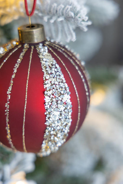 Christmas Ball Ornaments, Glass Decorative Hanging Ball Christmas Tree Ornaments For Holiday Decorations (Set of 6) - Red