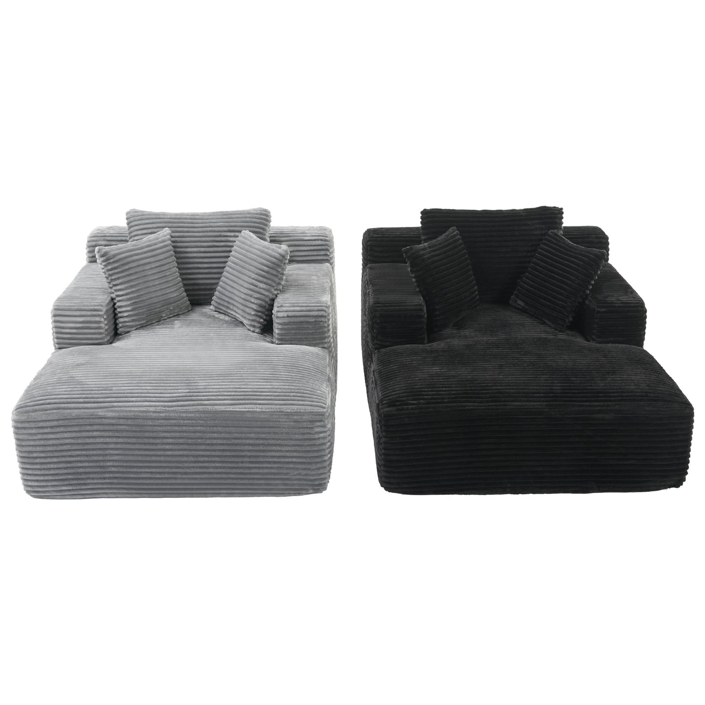 Modern Corduroy Chaise Lounge Sofa Bed With Removable Pillows, Upholstered Sleeper Sofa - Black