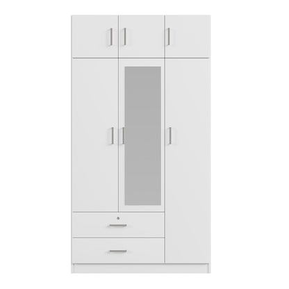 Modern 3 Door Mirror Wardrobe With 2 Drawers And Top Cabinet - White