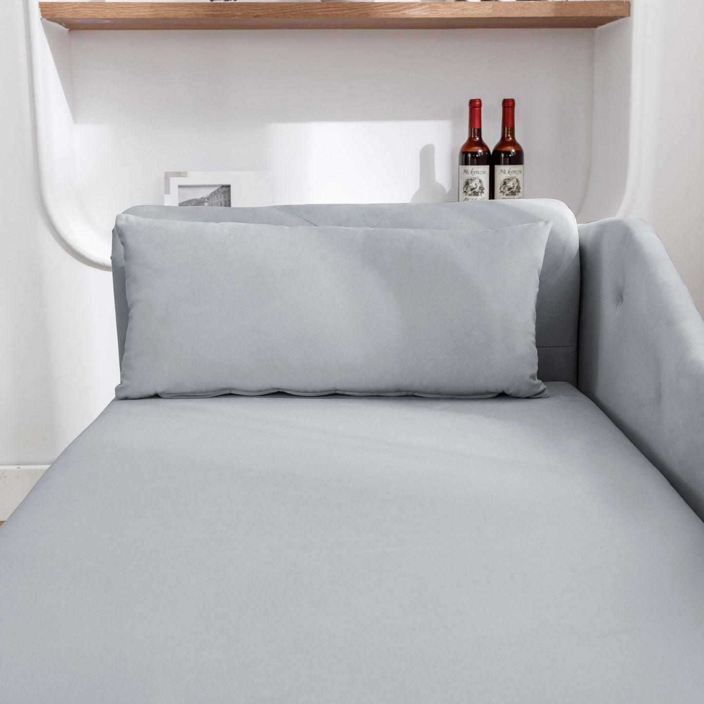 Chaise Lounge Indoor, Velvet Lounge Chair For Bedroom With Storage & Pillow, Modern Upholstered Rolled Arm Chase Lounge For Sleeping With Nailhead Trim For Living Room Bedroom Office - Gray