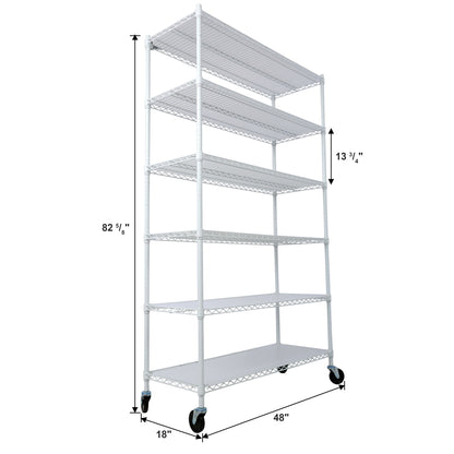 6 Tier 6000Lbs Capacity Nsf Metal Shelf Wire Shelving Unit, Heavy Duty Adjustable Storage Rack With Wheels & Shelf Liners For Commercial Grade Utility Steel Storage Rack - White