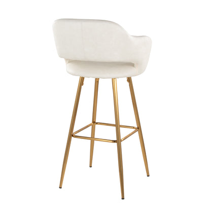 Margarite - Contemporary Fixed Height Barstool With Square Footrest (Set of 2) - Gold / Cream