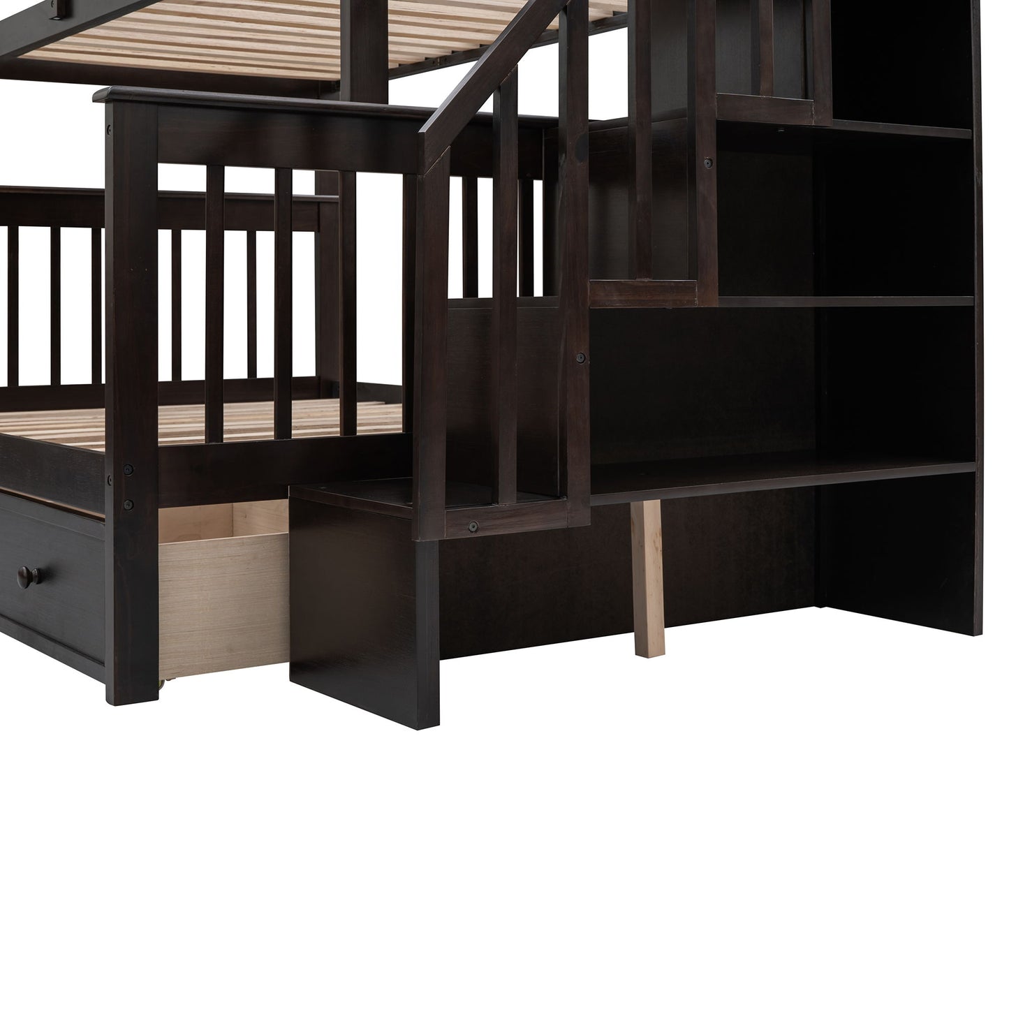 Twin Over Full Stairway Bunk Bed With Drawer, Storage And Guard Rail For Bedroom - Espresso