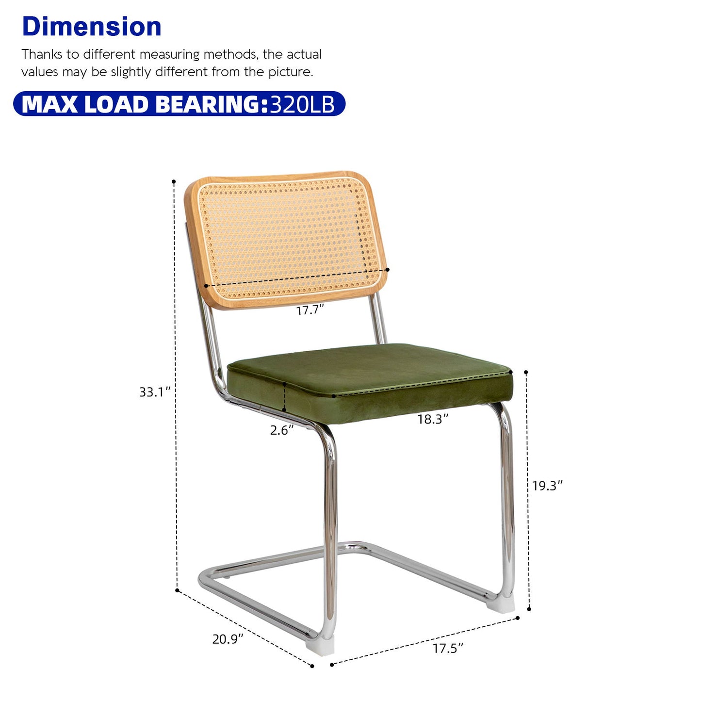 Dining Chairs, Velvet Rattan Side Accent Chairs With Chrome Legs, Modern Mid - Century Breuer Designed Chairs, Upholstered Dining Living Room Kitchen Chairs (Set of 2) - Olive Green