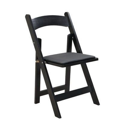 Solid Wood Upholstered Folding Chair Set, Space - Saving, Easy To Carry, Cushion, Dining Room (Set of 4) - Black
