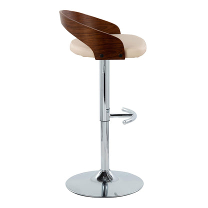 Grotto - Contemporary Adjustable Barstool With Swivel With Rounded T Footrest (Set of 2) - Chrome / Walnut / Cream