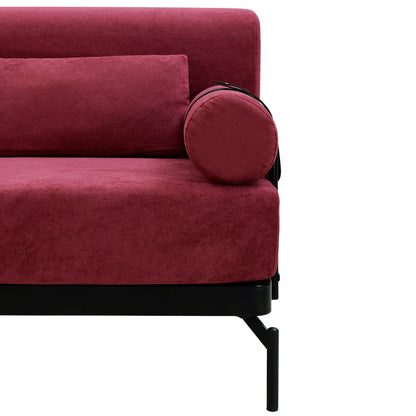 Modern Loveseat Sofa 59" Sofa Couch 2 Seater With USB Ports, Unique Cylindrical Armrests - Red