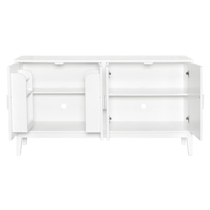 4 Door Sideboard Storage Cabinet With Door Shelf For Living Room And Dining Room, 2 Large Cabinets With Adjustable Shelf - White