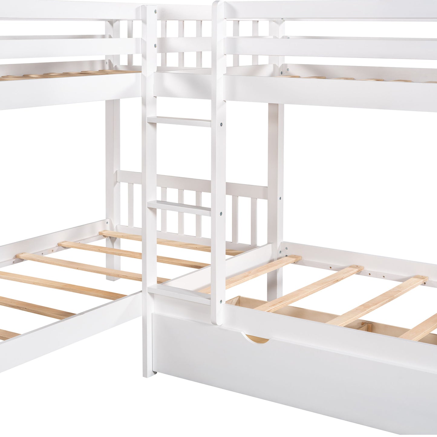 Twin L Shaped Bunk Bed With Drawers - White