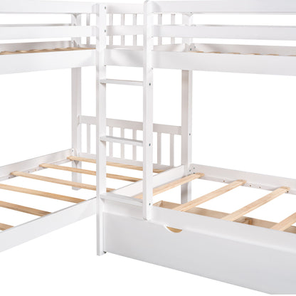 Twin L Shaped Bunk Bed With Drawers - White