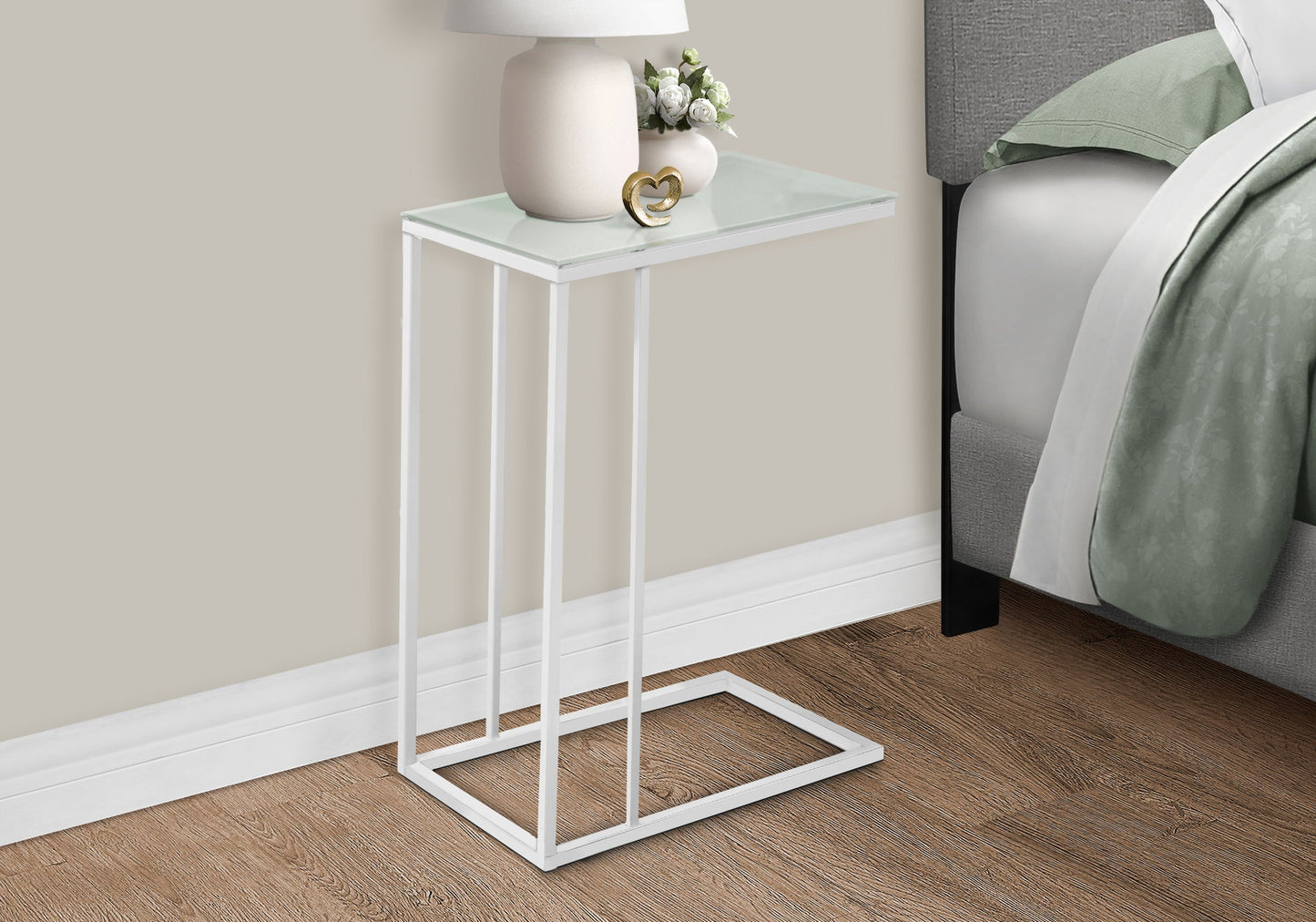 Accent Table, C - Shaped, Tempered Glass, Contemporary & Modern - White