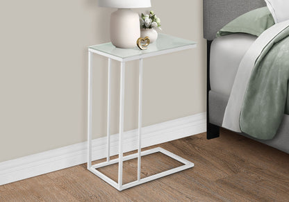 Accent Table, C - Shaped, Tempered Glass, Contemporary & Modern - White