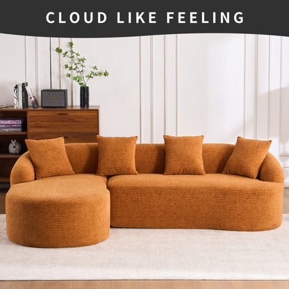 Compression Sofa: Combining Chaise Longue With 3 Seater, Wood Grain Chenille Fabric, Full Sponge Compression Sofa, Combined Sofa With 4 Pillows For Living / Home Furniture / Apartment - Orange