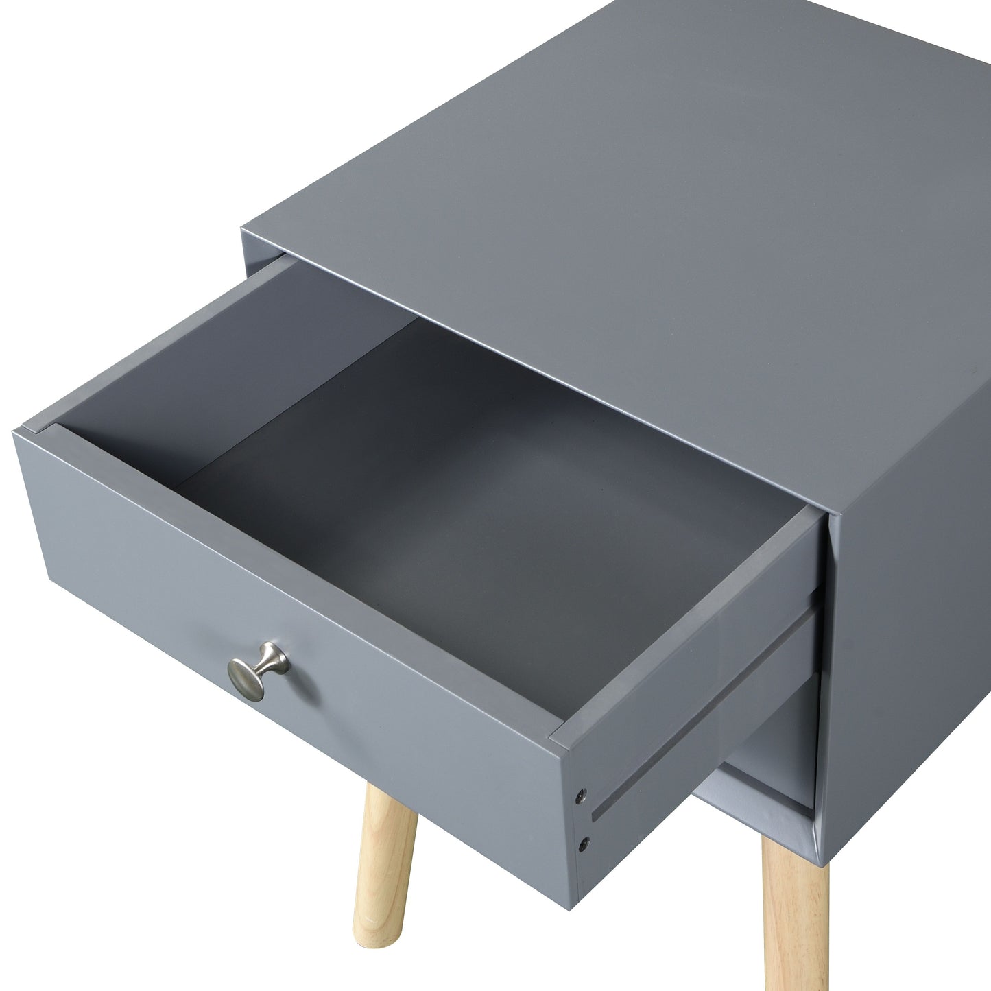 Side Table With 2 Drawer, Mid-Century Modern Storage Cabinet For Bedroom - Gray