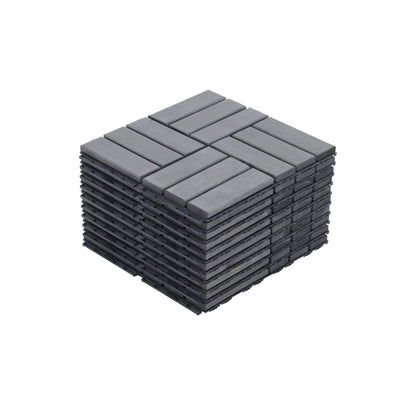 10 Piece Interlocking Deck Tiles Checker Pattern, Square Acacia Hardwood Outdoor Flooring For Patio, Bancony, Pool Side - Light Gray