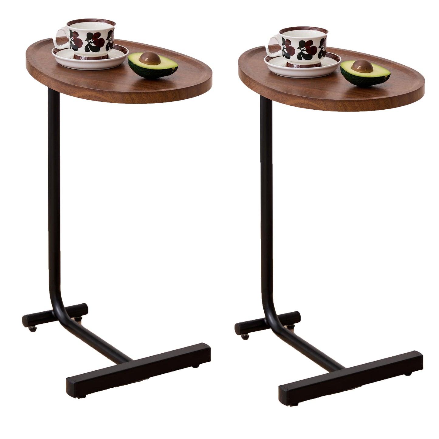 C-Shaped Side Tables (Set of 2), Small Sofa Table For Small Spaces, Living Room, Bedroom - Brown
