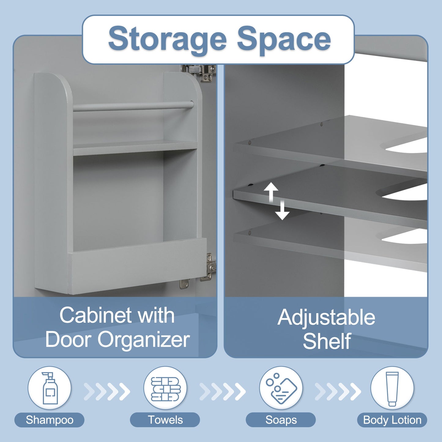 Bathroom Vanity With Sink, Vanity Cabinet With Door Shelf And Adjustable Shelf - Gray